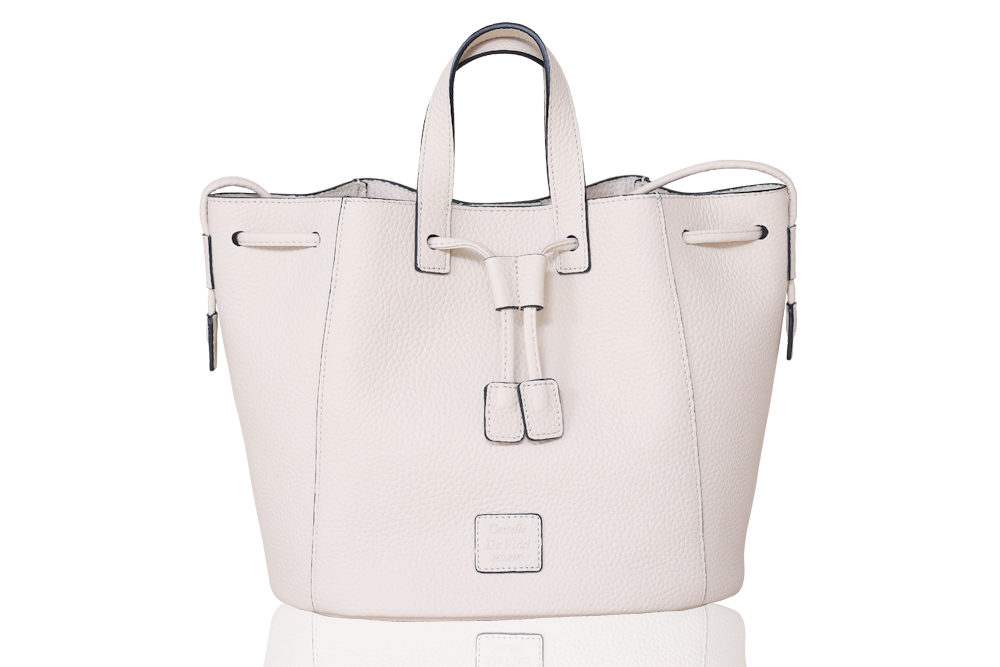 CARINA /Drow String Leather Bag Ivory WHITE