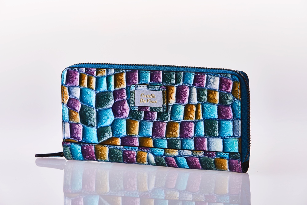 Mosaic Croco Round Zip Wallet