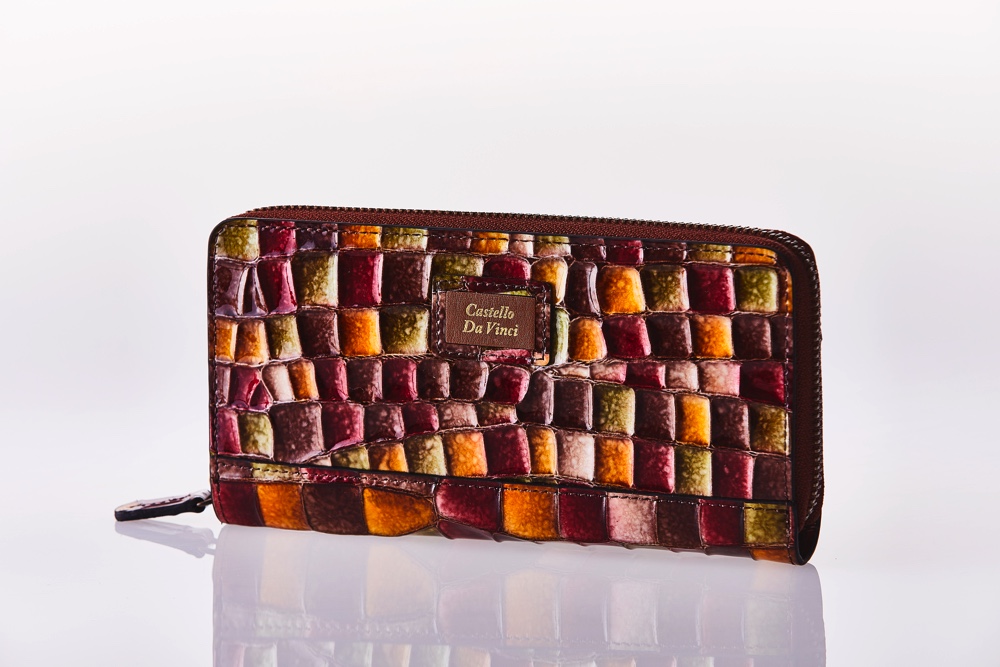 Mosaic Croco Round Zip Wallet